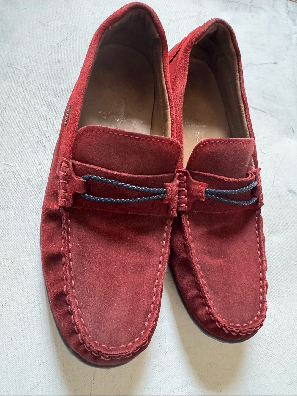 Geox Men's Red Suede Slip-On Loafers with Navy Accent
